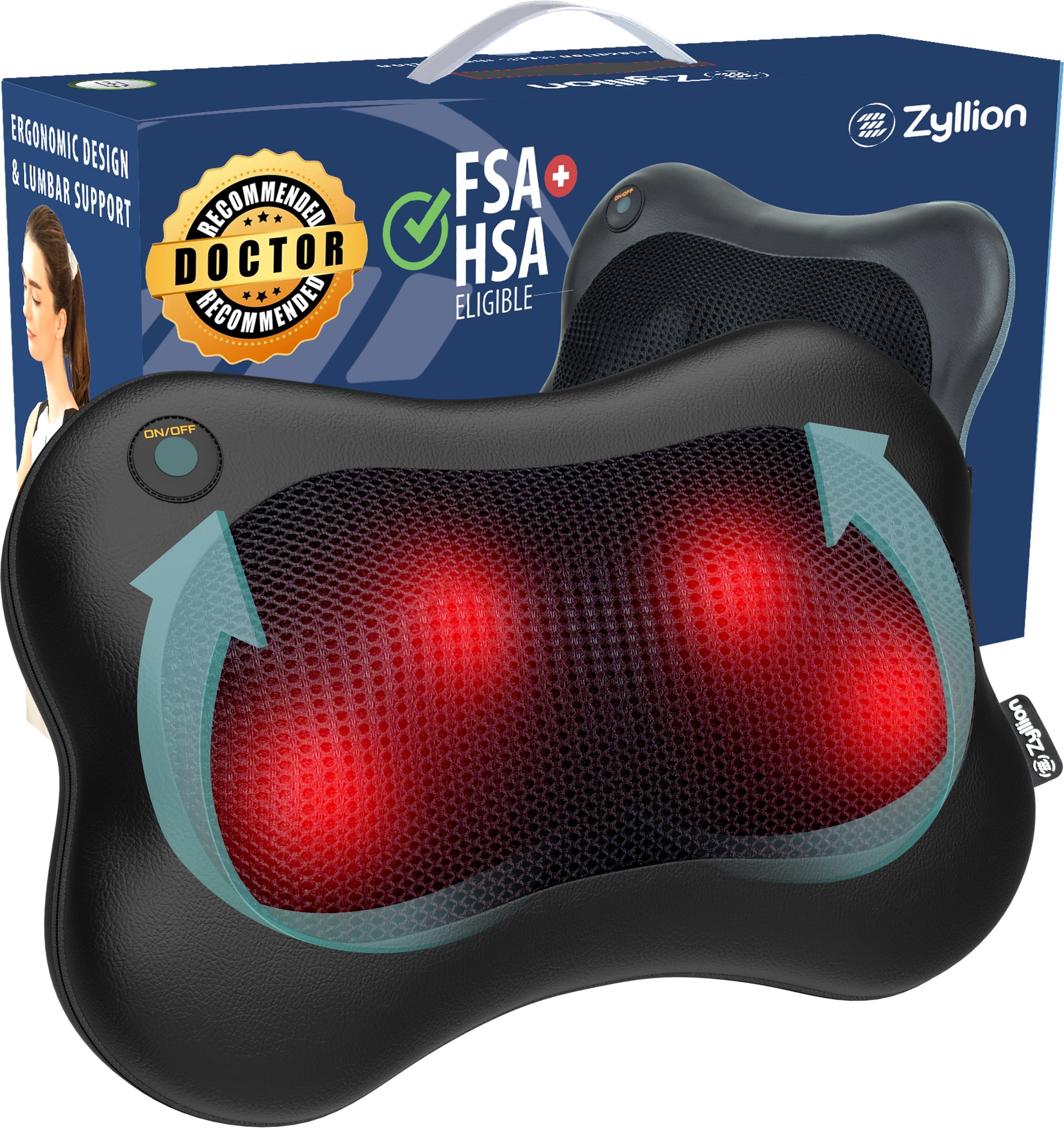 Zyllion Rechargeable Shiatsu Back & Neck Massager 3D Kneading