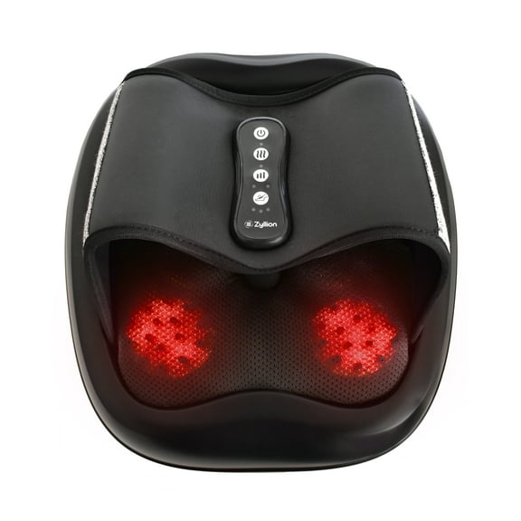Zyllion Shiatsu Foot Massager with Heat - 3D Deep Tissue Kneading Rolling Massage Machine with Compression for Feet, Plantar Fasciitis, Muscle Pain Relief and Fits Up to Size 13 - Black (ZMA-31-BK)