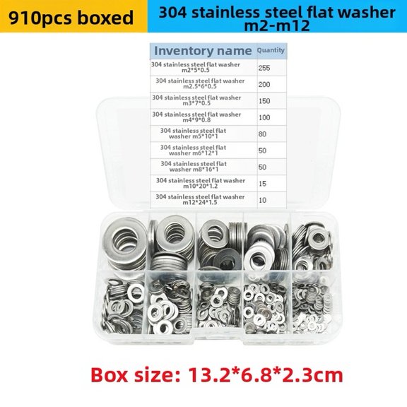 Zyllora 304 Stainless Steel Flat Washers 910Pcs Assorted Sizes M2 To for 12Mm Hardware