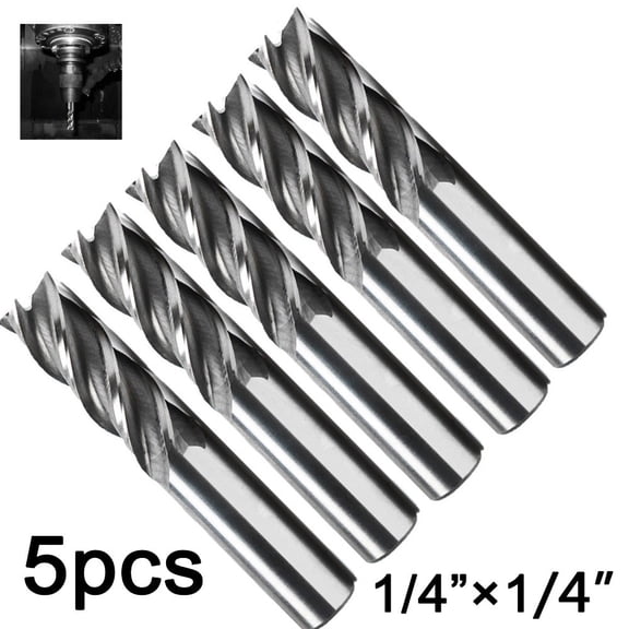 Zyllora 5-Pack HSS End Mill 4 Flute, 1/4" Straight Shank CNC Router Bits for Metal Cutting, Hardness up to HRC30, 20mm Cut Length