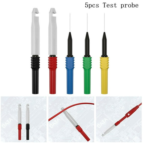 Zyllora 5PCS Insulated Multimeter Probe Set with 4mm Banana Plug, Nondestructive Wire Piercing Test Leads for Automotive HVAC Electrical Testing, Red Black Blue Green Yellow
