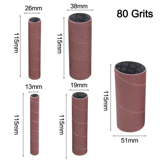 Zyllora 5Pcs Sanding Drum Sleeves Sandpaper Drum 80Mm/150Mm/240Mm Grit Sandpaper Roll 115Mm for Rotary Tool Grinder Parts 80Mesh