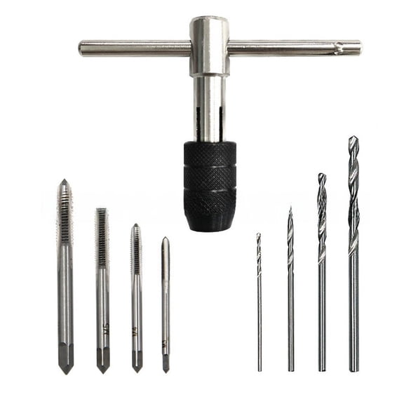 Zyllora Adjustable T-Handle Tap Wrench Set 9Pcs M5 M6 with 4 Screw Taps and 4 Drill Bits for Furniture Assembly and Repair Work