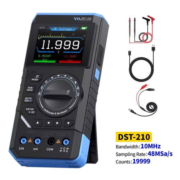 Zyllora DST210 3-in-1 Digital Multimeter with 10MHz Oscilloscope and Signal Generator, 48MSa/s Sampling Rate, Portable Handheld Scope with 2.8" TFT Display for Electronics Testing