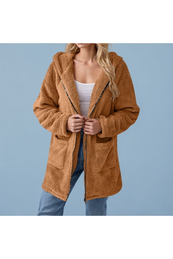 Jackets for Women Clearance Women's Solid Winter Faux Coats Long Sleeve Lapel Pockets Fleece Jacket Casual Trendy Outerwear Brown S Black*Friday/Cyber*Monday Clearance