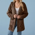 thumbnail image 1 of Zyloft Jackets for Women Puff Women's Solid Winter Faux Coats Long Sleeve Lapel Pockets Fleece Jacket Casual Trendy Outerwear Brown L Black*Friday/Cyber*Monday Clearance, 1 of 9