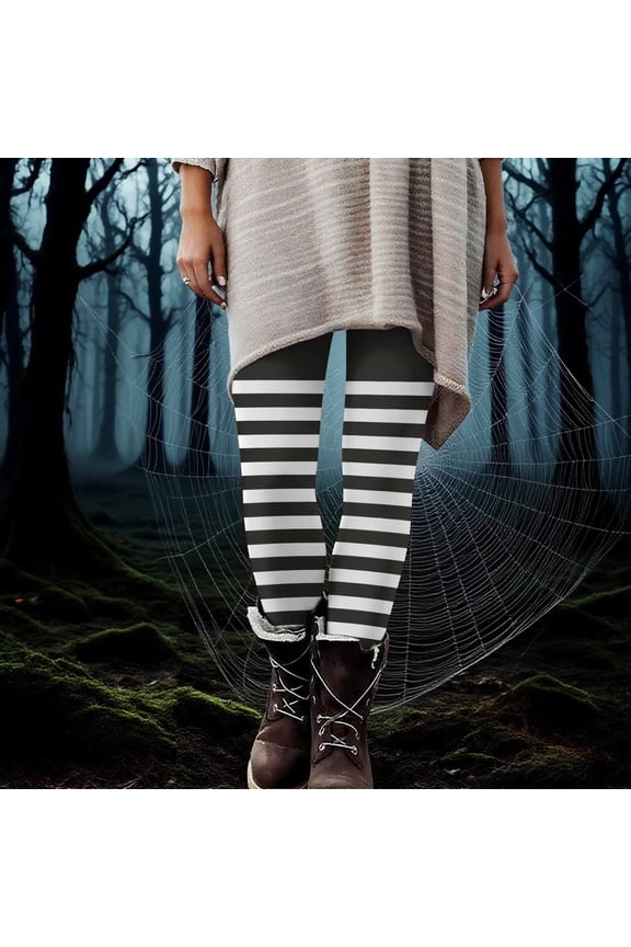 Leggings for Women under $5 Witch Tights Striped Color Block High Waist Stretch Yoga Pants