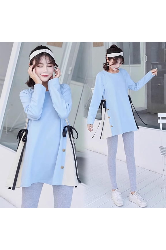 Maternity Shirts for Women 3x Plus Size Pregnancy Crew Neck Shirt - Winter Fall Maternity Top Fashion Ultra Soft & Breathable Blue XXL