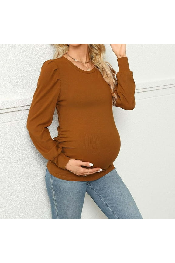Maternity Shirts for Women 3x Breastfeeding Crew Neck Shirt - Plus Size Maternity Winter Fall Top Fashion Comfortable Fit Brown M