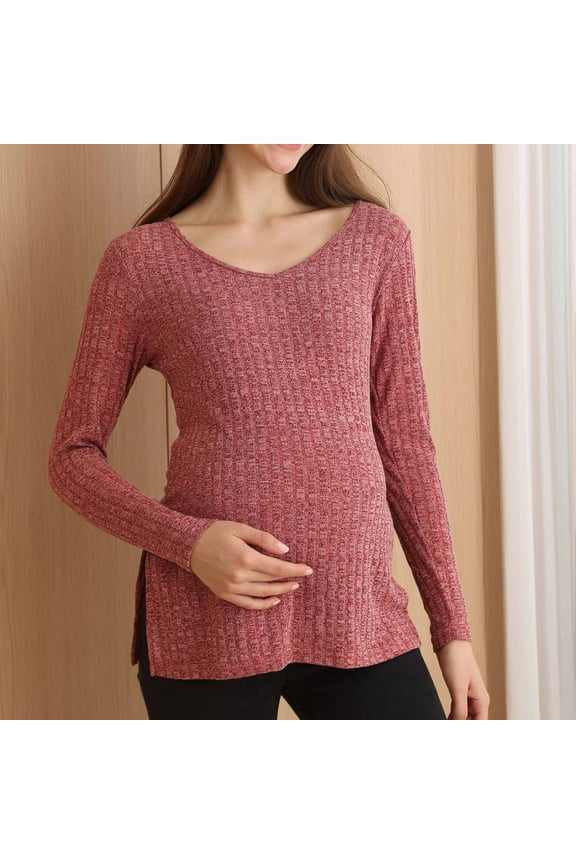 Maternity Shirts for Women 3x Maternity Basics Crew Neck - Plus Size Winter Fall Pregnancy Shirt Fashion Soft Cotton Blend Red XXL