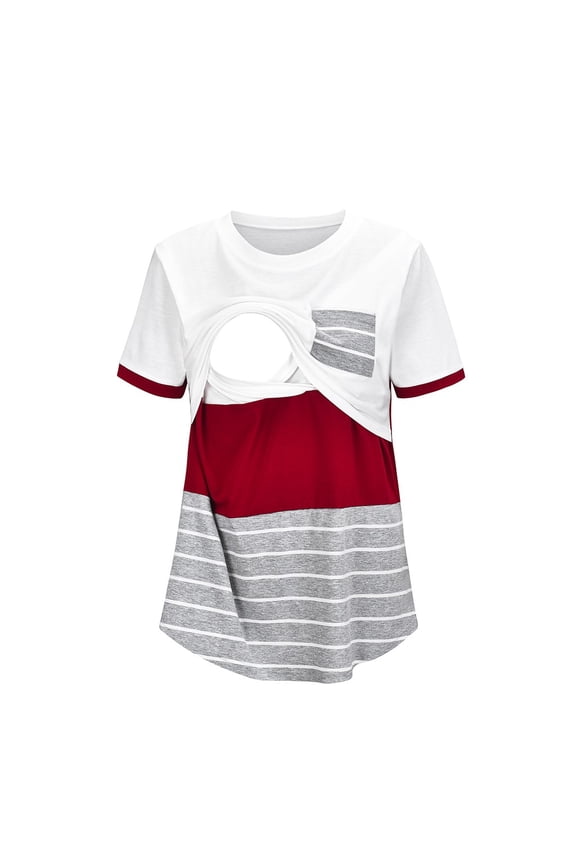 Maternity Shirts for Women 3x Maternity Stripe Short Sleeve Shirt - Plus Size Winter Fall Pregnancy Top Soft & Warm White M