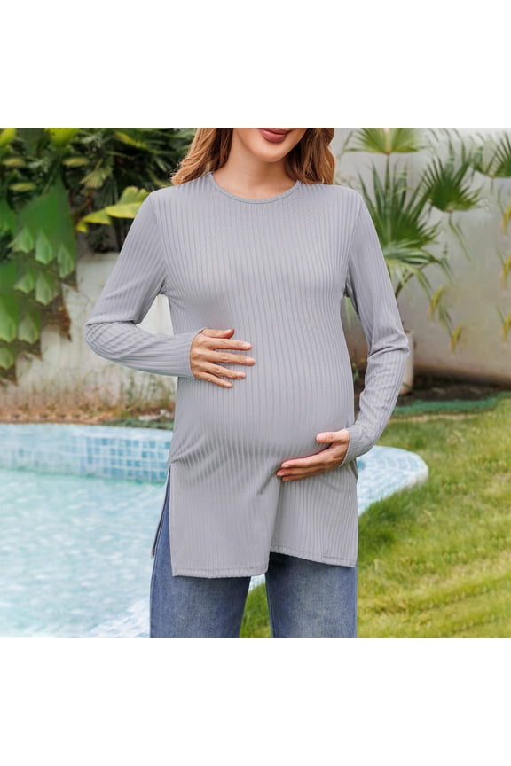 Maternity Shirts for Women 3x Plus Size Maternity T-Shirt - Winter Fall Pregnancy Top Super Soft & Stretchy Fabric Gray XXL