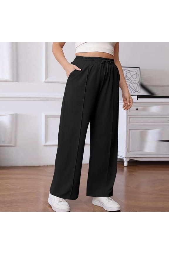 Pants for Women Women Plus Size Solid Color Elastic Waist Pocket Drawstring Sports Pants Trousers Black XXXL