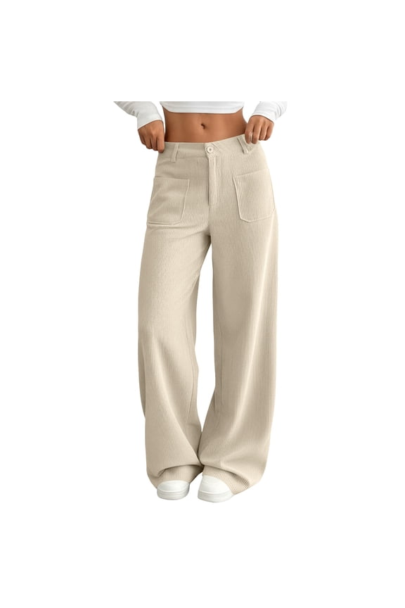 Pants for Women Women's Solid Wide-Leg Middle-Low Waist Washed Denim Pants Beige M