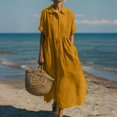 thumbnail image 1 of Zyloft Plus Size Dresses for Women Button-Front Cotton-Linen Blend Loose-Fit Long-Sleeve Maxi Dress Orange XXL, 1 of 6