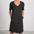 thumbnail image 1 of Zyloft Plus Size Dresses for Women Loose-Fit Fashionable Vintage Cotton-Linen Blend Short-Sleeve V-Neck Pocket Dress Black S, 1 of 6