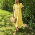 thumbnail image 1 of Zyloft Plus Size Dresses for Women Short-Sleeve Collared Button-Front Printed Striped Shift Dress Yellow S, 1 of 6