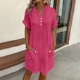 thumbnail image 1 of Zyloft Plus Size Dresses for Women Solid Color V-Neck Button-Up Short Sleeve Midi Shift Dress with Pocket Pink S, 1 of 6