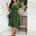thumbnail image 1 of Zyloft Spring Dresses for Women Plus Size Elegant Vintage Polka Dot Waist-Tied Square Neck Dress Midi Dress Green XXXXL, 1 of 5