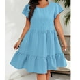 thumbnail image 1 of Zyloft Spring Dresses for Women Plus Size Round Neck Ruffled Sleeve Fitted Elegant Dress Blue XXL, 1 of 4