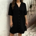thumbnail image 1 of Zyloft Spring Dresses for Women Plus Size Solid Color Collared Button Short Sleeve Loose Dress with Pockets Black L, 1 of 8