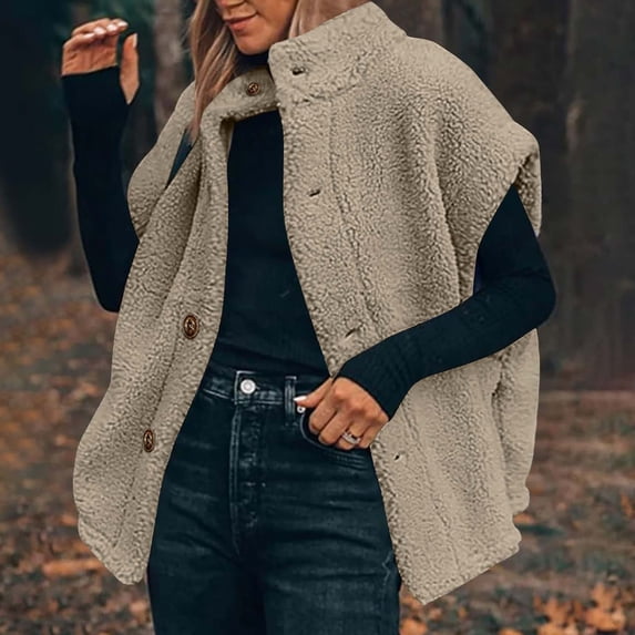 Zyloft Winter Clothes for Women Clearance Sale Women's Solid Color Button Jacket Vest Sleeveless Winter Coats Casual Outerwear with Pockets Beige S Black*Friday/Cyber*Monday Clearance
