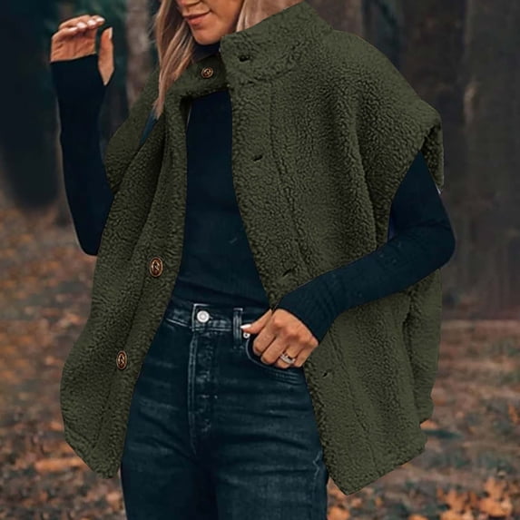 Zyloft Winter Clothes for Women Clearance Sale Women's Solid Color Button Jacket Vest Sleeveless Winter Coats Casual Outerwear with Pockets Green S Black*Friday/Cyber*Monday Clearance