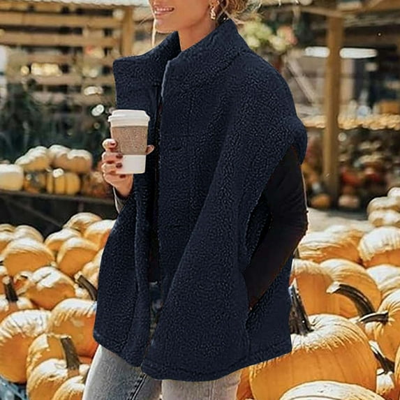 Zyloft Winter Clothes for Women Plus Size Women's Solid Color Button Jacket Vest Sleeveless Winter Coats Casual Outerwear with Pockets Blue XXL Black*Friday/Cyber*Monday Clearance