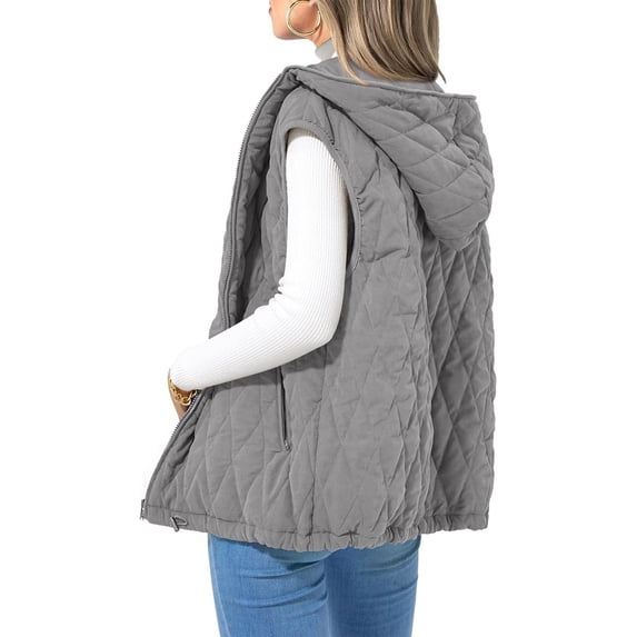 Zyloft Winter Coats for Women Medium Fashion Women's Solid Color Outerwear Zipper Sleeveless Tank Tops Hooded Pockets Draw Rope Casual Jacket Gray XXL Black*Friday/Cyber*Monday