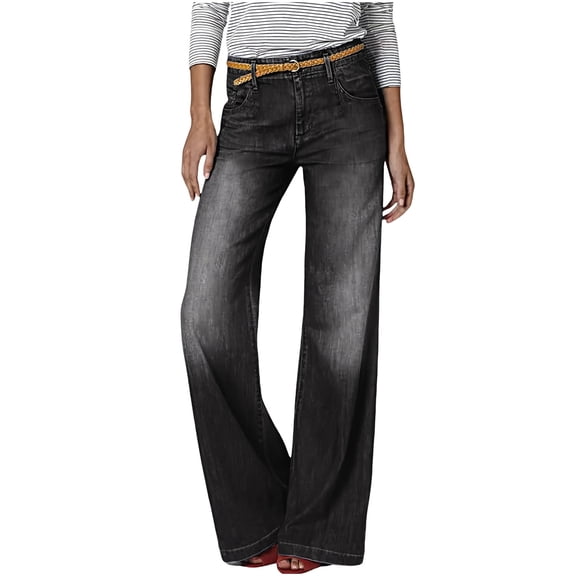 Zyloft Women Jeans under $10 Ladies' Elastic Wide Leg High Waist Versatile Loose Straight Leg Jeans Black XXL Black*Friday/Cyber*Monday Clearance