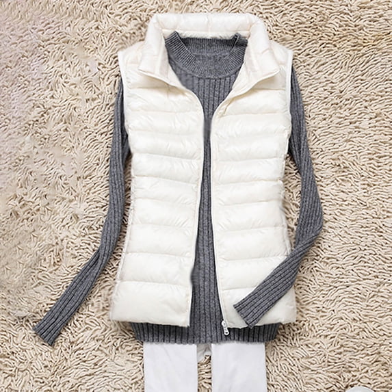 Zyloft Womens Jackets Trendy Women's Lightweight Zipper Quilted Jacket Women's Large Size Slim Short Winter Portable Waistcoat internal Pockets Zip White XXXL Black*Friday/Cyber*Monday Clearance