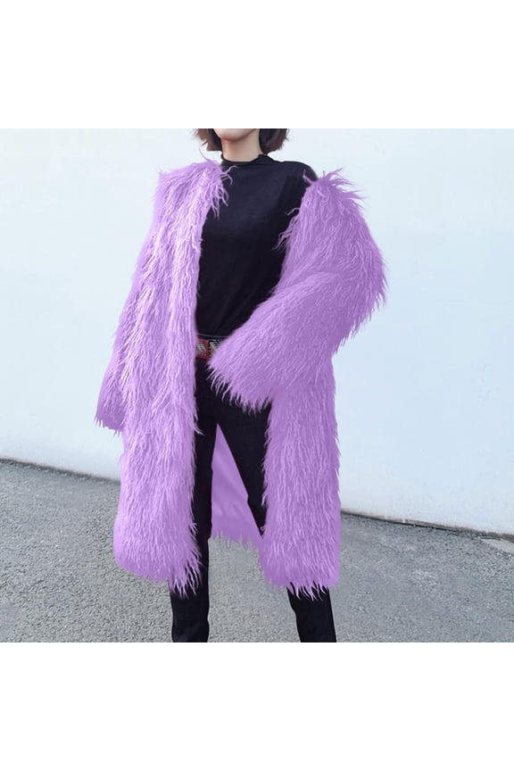 Womens Jackets and Cardigans Women's Winter Solid Color Casual Extended Warm Jacket Purple L Black*Friday/Cyber*Monday Clearance