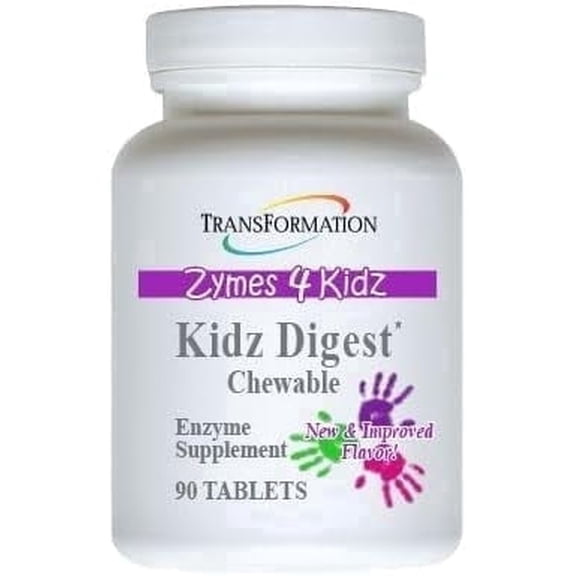 Transformation Kidz Digest Chewable Enzyme Tablets, Natural Digestive Enzymes for Children, Berry-Flavored, Non-GMO, 90 Count