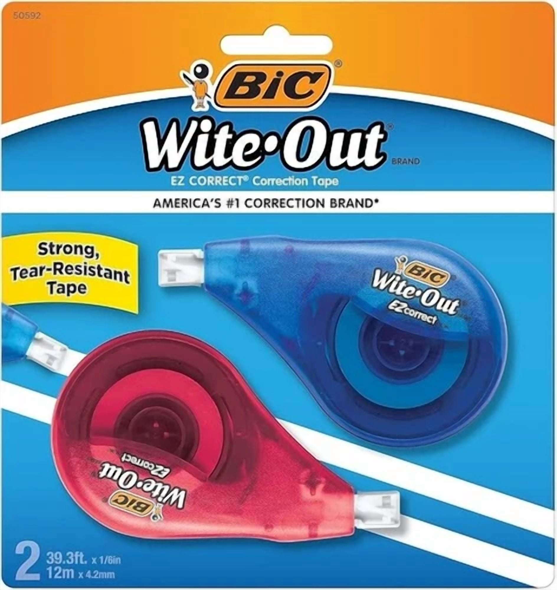 Zyne -Bic Wite-Out Ez Correct Correction Tape 2-Pack, 39.3Ft Tear-Resistant White