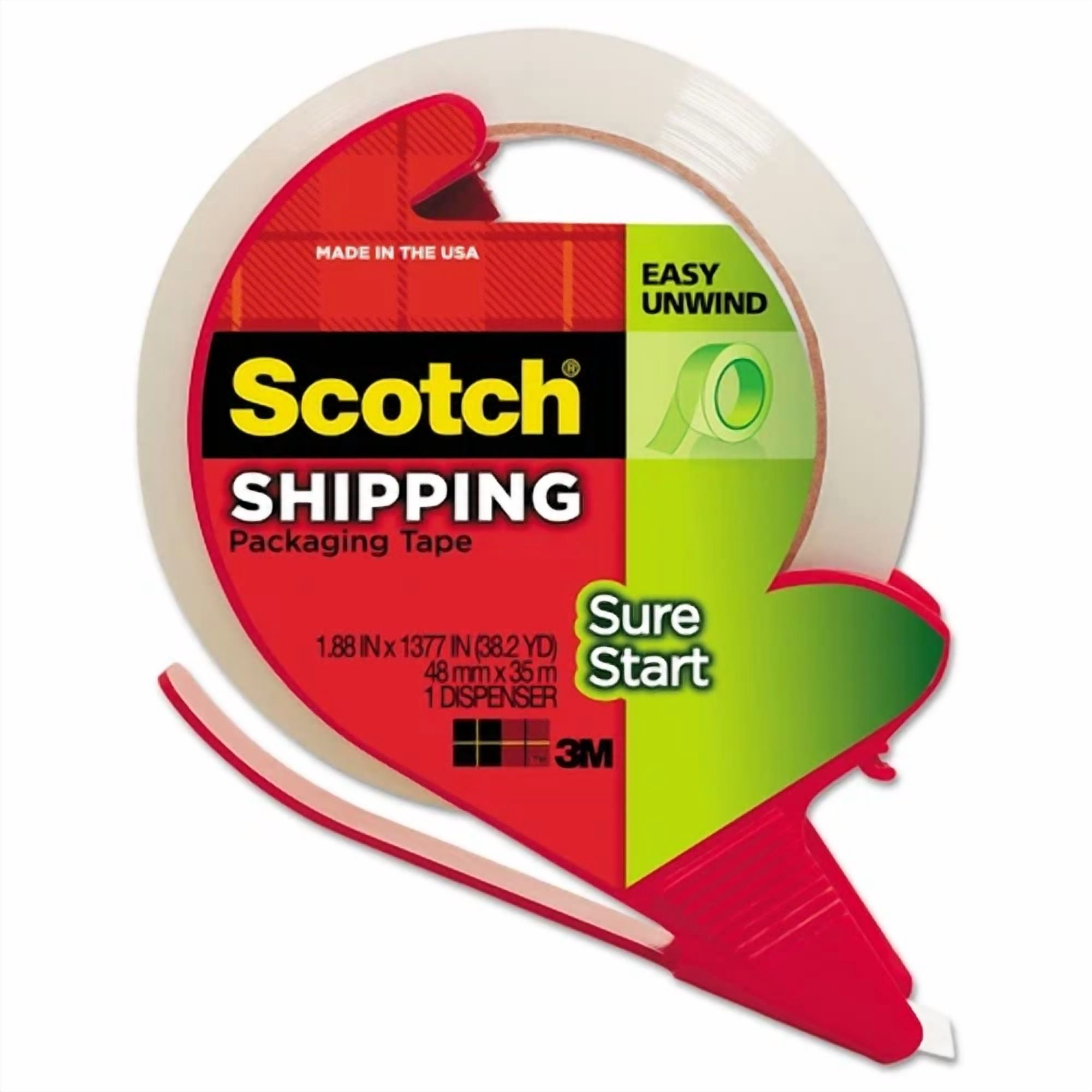 Zyne -Scotch Sure Start Packaging Tape W/Dispenser 1.88" X 38.2 Yards 3" Core Clear