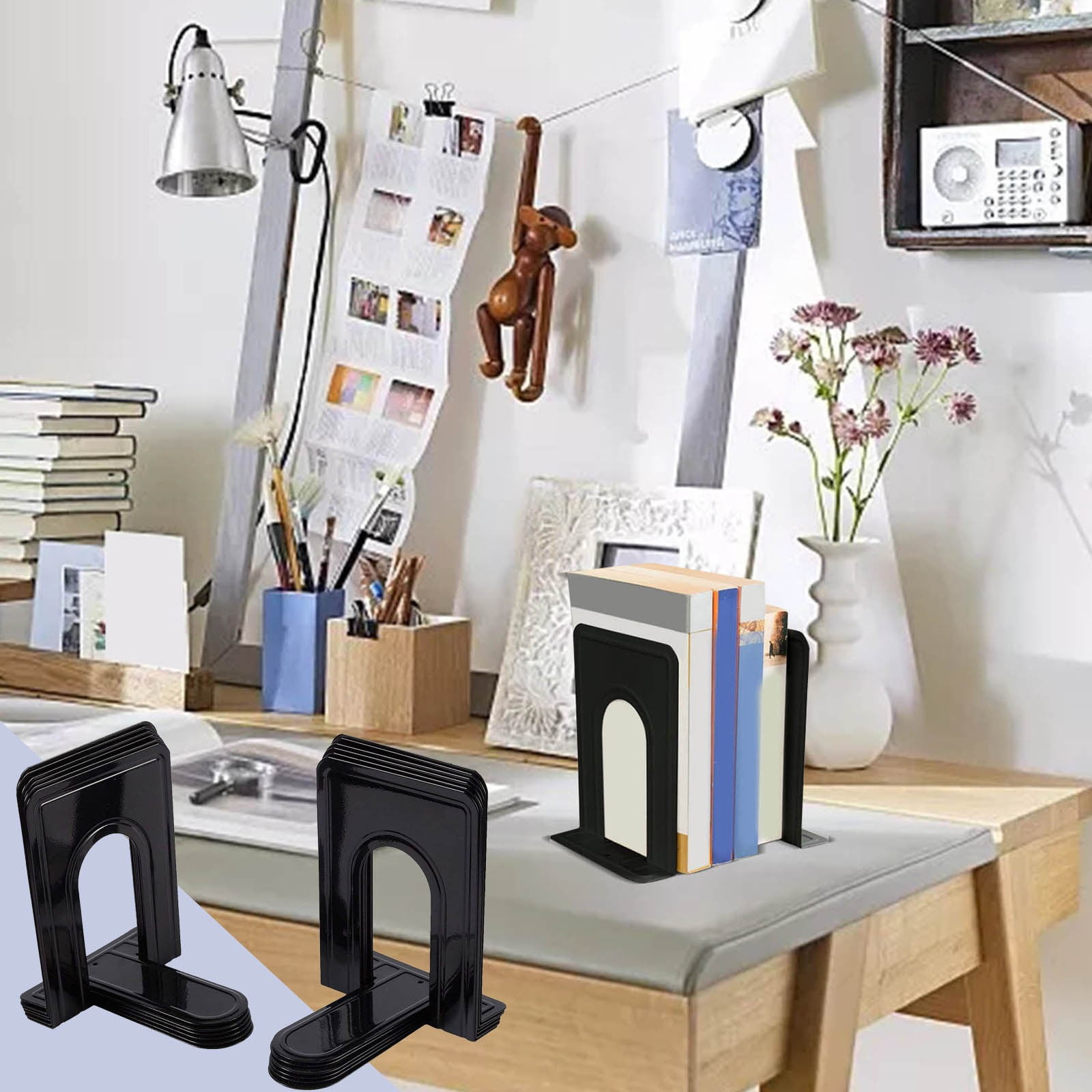 Zynic Bookends 2Pcs Bookends For Shelves Metal Book Ends For Heavy