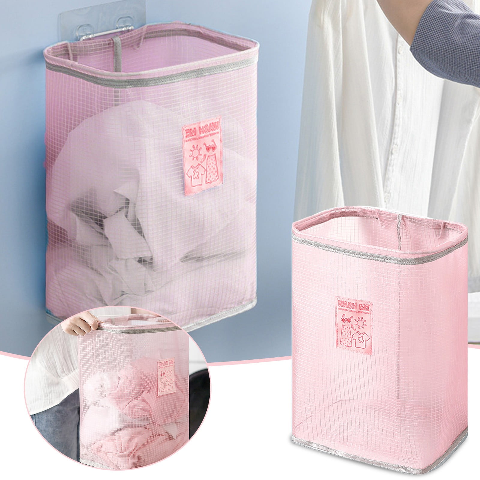 Zynic Hanging Laundry Hamper Bag for Closet Heavy Duty Hanging Closet Hamper Closet Laundry Basket with 2 Strong Metal Hangers Space Saving Closet
