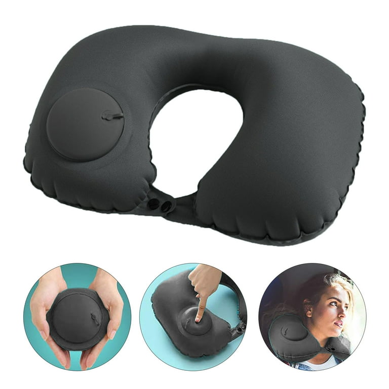 Zynic Pillow Case Air Cushion Self Inflating Button Travel Neck Pillow Inflatable Plane Car Train Pillow Portable Soft U Shaped Travel Pillow Milk