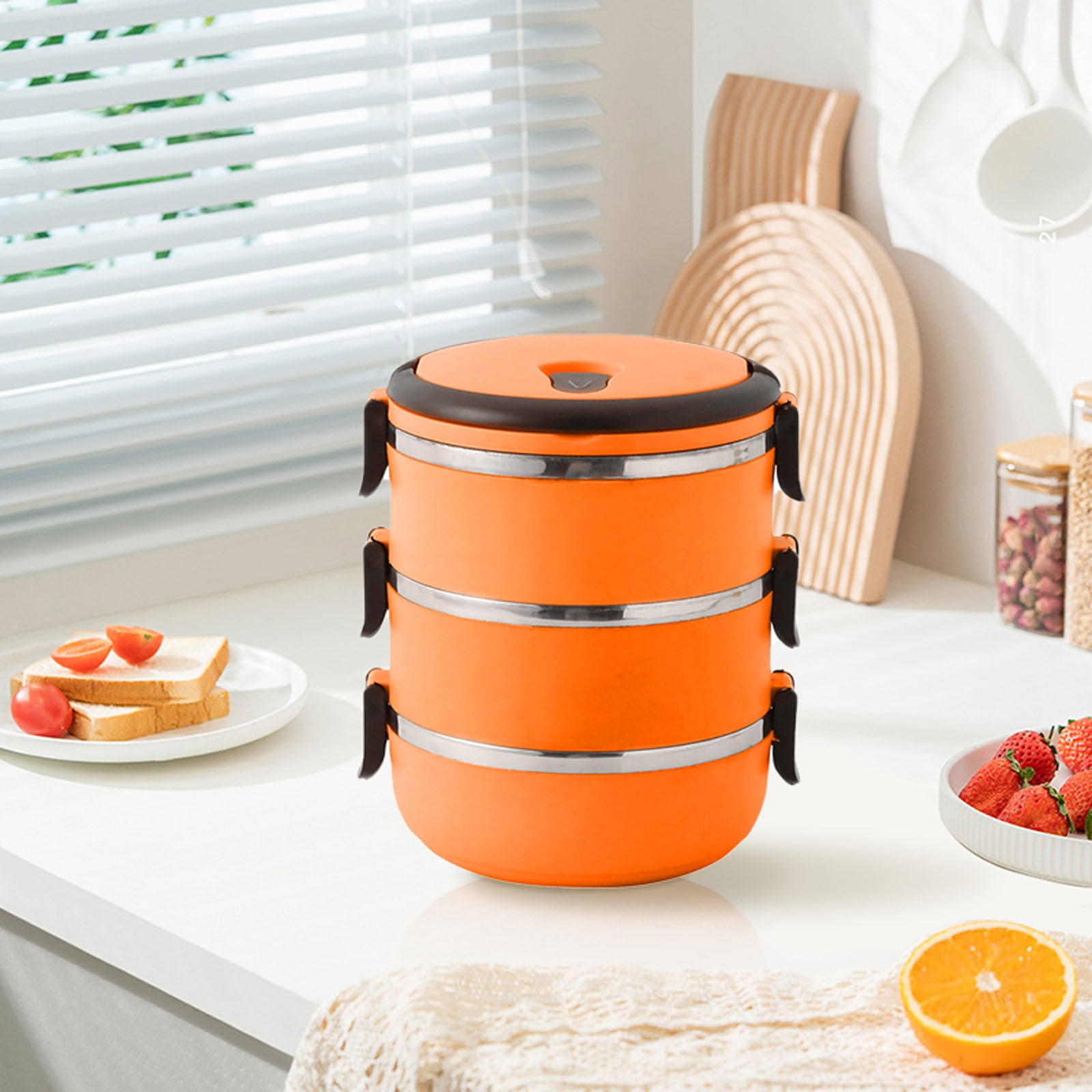 Zynic Stackable Stainless Steel Thermal Compartment Tiffin Lunch Snack Box Insulation Stainless Steel Containers 3 Tier Insulated Bento Food