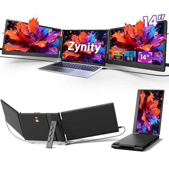 Zynity 14" IPS Screen Extender For Laptop, 1080P FHD Dual Portable Monitors, Fits 13-17.3" Laptops