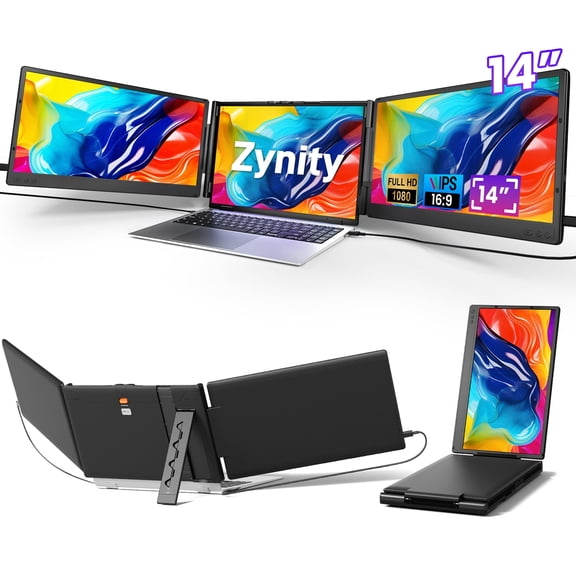 Zynity Laptop Screen Extender,14" 1080P FHD IPS screenportable laptop screenFit for 13"-17.3" Laptop screen, Plug & Play Compatiable with Windows/Mac/Chrome/Android/Switch