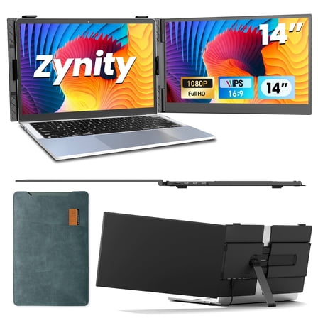 Zynity Laptop Screen Extender Ultra-Thin, 14" FHD 1080P Dual Portable Monitor for Laptop, 1.3lbs Lightweight Travel Monitor Extender Fit 13”-17”, Plug and Play for Windows/Mac/Android/Chrome