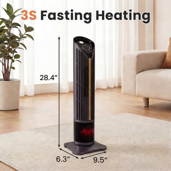Zynkez 28.4" 1500W 3-in-1 Space Heater & Humidifier with 3D Flame, LED Light, Oscillation & Overheat Protection for Large Rooms, Bedroom & Office