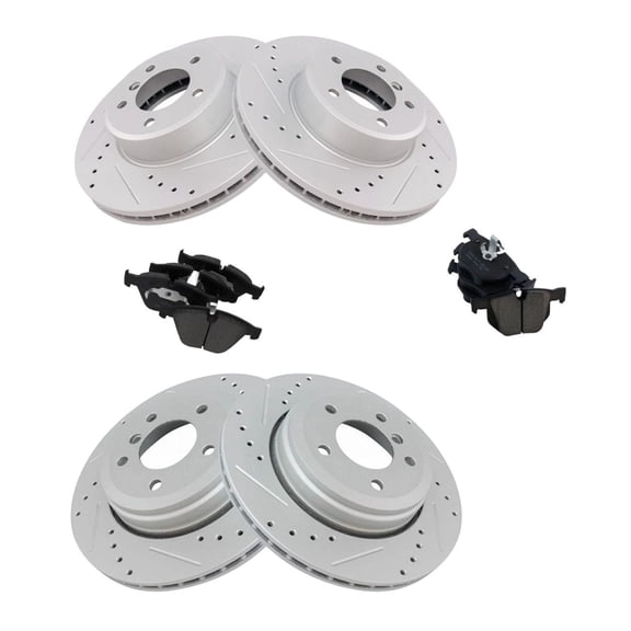 Zynkor Disc Brake Rotor and Pad Set Kit Front Rear Left Driver Right Passenger Side Ceramic Smooth Drilled Slotted for BMW for 525i 2.5L 04-06 for 528i 3.0L 08-10 for 530i 3.0L 04-07