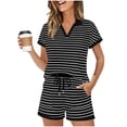 thumbnail image 1 of Zynoxe 2 Piece Sets for Women Fashion Collared V Neck Short Sleeve Top Shorts Suit Soft Breathable Women Suits with Pockets Versatile Contrast Color Beach Vacation Outfits 2XL, 1 of 5