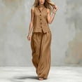 thumbnail image 1 of Zynoxe 2 Piece Sets for Women Relaxed Sleeveless Button Down Vest Wide Leg Pants Suit Lightweight Loose Solid Color Lounge Set With Pockets Stylish Versatile Summer Vacation Outfits S, 1 of 7