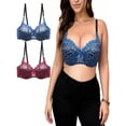 thumbnail image 1 of Zynoxe 2PC Plus Size Lace Balconette Bra with Bow Detail Supportive Underwire Push Up Bra Solid Color Everyday Underwear, 1 of 8