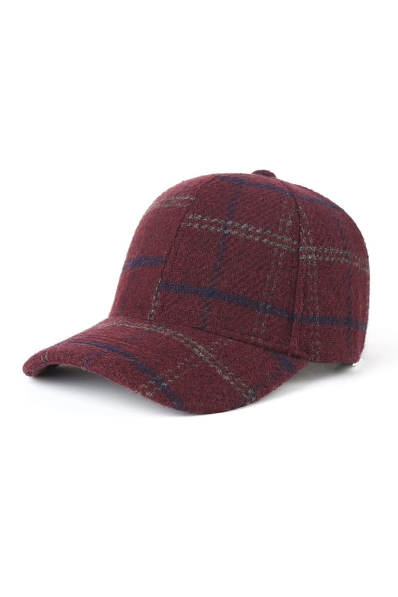 Baseball Cap for Unisex Outdoor Vintage Classic Plaid Wool Blend Structured Crown Winter Warm Hats Adjustable