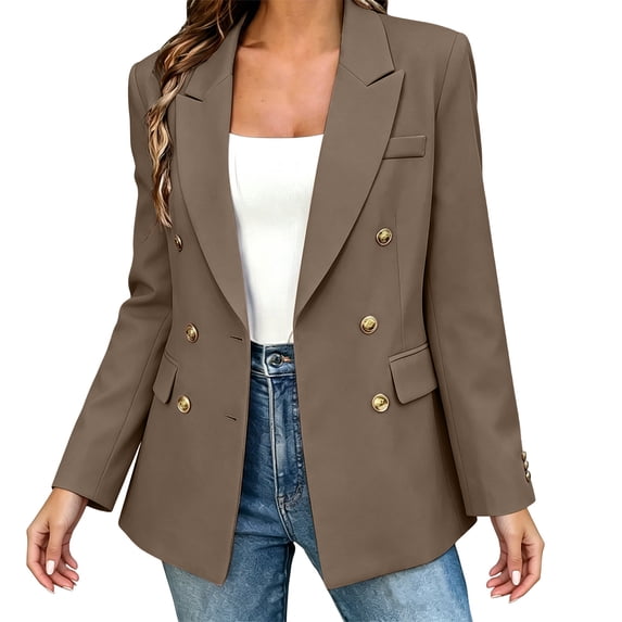 Zynoxe Blazer Jacket for Women Trendy Loose Lapel Double Breasted One Button Business Work Jacket with Pockets Casual Solid Color Versatile Suit Jacket Coffee 2XL