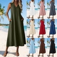 thumbnail image 1 of Zynoxe Cotton Dresses for Women Trendy V-neck Sleeveless Zipper Summer Midi Dresses Casual Peasant Gauze Beach Vacation Dresses with Pockets Blue S, 1 of 8